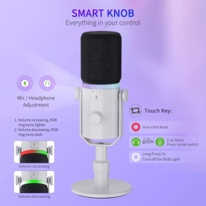 Feelworld PM1-XS-W Alb, Microfon Dinamic Cardioid, RGB, XLR si USB-C