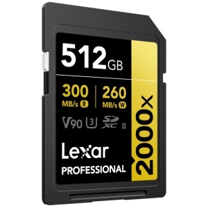 Lexar Professional 512GB, 2000x SDXC UHS-II, R300W260, V90 - Card de Memorie