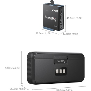 SmallRig 4565, Kit 3 baterii + Husa de incarcare pentru GoPro HERO9  HERO10  HERO11  HERO12
