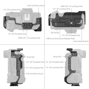 SmallRig 5623, Full Cage pentru Canon EOS R5 Mark II, Grip BG-R20, Placa Arca-Swiss