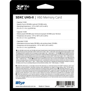 Wise SDXC, Card de memorie 512GB, R290/W150 mb/s, U3, UHS-II, V60