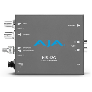 AJA Hi5-12G-R-ST, Convertor 12G-SDI / fibra optica la HDMI 2.0, ST Fiber Receiver