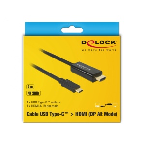 Cablu Delock USB-C la HDMI, 3m, DP Alt Mode. 4K 30Hz, Negru