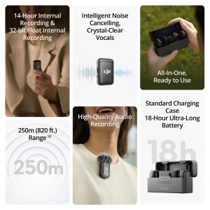 DJI Mic 2, Sistem Microfon Wireless Compact, 2 TX + 1 RX, 2.4 GHz 