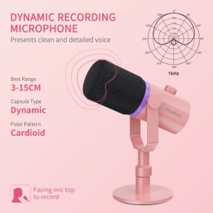 Feelworld PM1-XS-P Roz, Microfon Dinamic Cardioid, RGB, XLR si USB-C