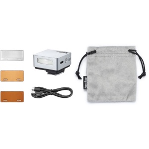 Blitz foto mini TTL Godox iT20 R Silver argintiu montat pe patina foto Ricoh GR III