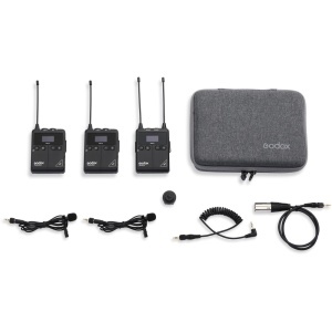 Sistem microfon wireless UHF dual Godox WMicS1 Kit 2 cu emitatoare TX1, receptor RX1 si microfoane lavaliera