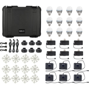 Kit 12 becuri LED Nanlite PavoBulb 10C RGBWW, 10-1004-12KIT, cu accesorii