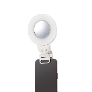 Lampa inelara Godox LR30Bi montata pe smartphone cu oglinda magnetica pentru machiaj si vlogging