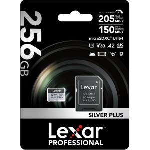 Lexar microSDXC Silver Plus 256GB, 1066x UHS-I/U3/A2/4K, R205/W150 (V30) - Card de memorie pentru 4K UHD