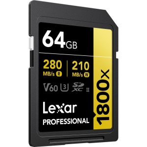 Lexar SDXC Professional 1800x, Card de memorie SD 64GB, UHS-II, U3, R280/W210, V60