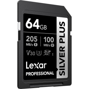 Lexar SDXC Pro Silver PLUS, Card de memorie SD 64GB, UHS-I, U3, R205/W100, V30