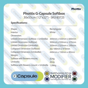 Phottix G-Capsule 30x55 cm, Softbox rectangular 5-in-1, montura Bowens