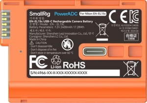 SmallRig 4966, Acumulator EN-EL15c cu încărcare USB-C (Portocaliu)