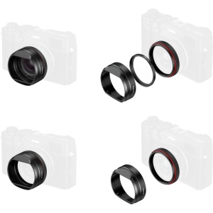Kit accesorii SmallRig 5850 cu filtru UV si parasolar negru montat pe aparat foto FUJIFILM X100VI