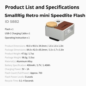 Blitz foto retro mini SmallRig 5882 Retro mini Speedlite Flash RS-R20, Alb/Argintiu