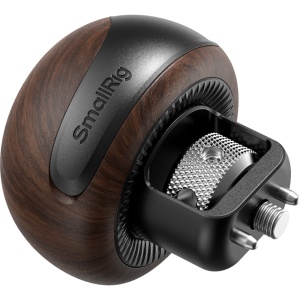 Mâner lateral SmallRig 5926 Mini Wooden Side Handle montat pe o cușcă de cameră mirrorless