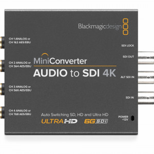 Convertor audio profesional Blackmagic Design Mini Converter Audio to SDI 4K cu intrari jack 1/4 inch si conexiuni BNC SDI