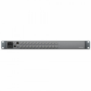 Router video profesional Blackmagic Design Smart Videohub CleanSwitch 12x12 cu panou frontal metalic, butoane de control iluminate, ecran LCD color si knob rotativ pentru distributie video 6G-SDI