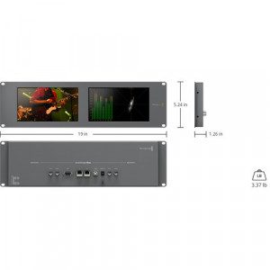 Monitor dublu de rack Blackmagic Design SmartScope Duo 4K cu afisaj waveform si conexiuni 6G-SDI pe panoul din spate