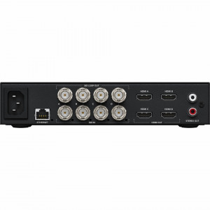 Convertor profesional Blackmagic Design Teranex Mini SDI to HDMI 8K HDR cu display color frontal si panou complet de conexiuni BNC si HDMI