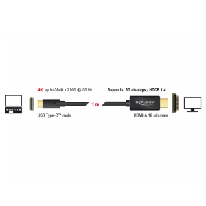 Cablu Delock USB-C la HDMI, 4K 30Hz, 1m, Negru