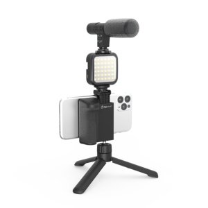 Digipower Follow Me, Kit Vlogging cu Microfon (Jack 3,5mm), Lampa LED, Grip Telefon, Telecomanda Wireless, Trepied