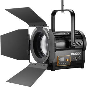 Godox F7-300R Full Color LED Fresnel Light vizual frontal cu barndoor montat