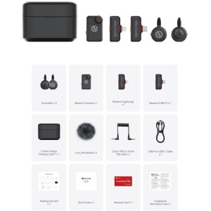 Hollyland Lark M2S Ultimate Combo, Sistem microfon wireless, 2 persoane, 2.4 GHz, culoare Space Gray