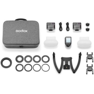 Kit Godox MF12-DK2 cu 2 blițuri macro, bracket, stative, difuzoare și declanșator wireless