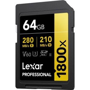 Lexar SDXC Professional 1800x, Card de memorie SD 64GB, UHS-II, U3, R280/W210, V60