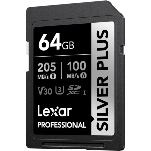 Lexar SDXC Pro Silver PLUS, Card de memorie SD 64GB, UHS-I, U3, R205/W100, V30