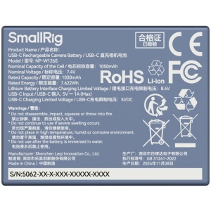 SmallRig 5062 , Acumulator NP-W126S - 2520mAh pentru Fujifilm, Albastru