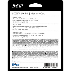 Wise SDXC, Card de memorie 512GB, R290/W260 mb/s, U3, UHS-II, V90