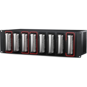 Dock stocare rackabil Blackmagic Design Cloud Backup 8 cu 8 sloturi HDD SATA de 3.5 inch, porturi duale de alimentare AC si 4 conexiuni 10G Ethernet pentru fluxuri video 4K si 8K.