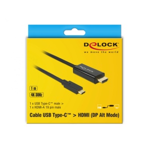 Cablu Delock USB-C la HDMI, 4K 30Hz, 1m, Negru