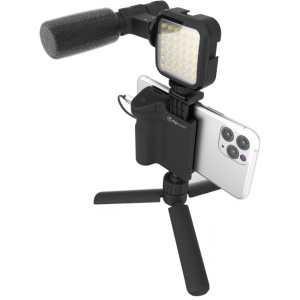 Digipower Follow Me, Kit Vlogging cu Microfon (Jack 3,5mm), Lampa LED, Grip Telefon, Telecomanda Wireless, Trepied