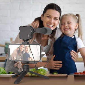 Digipower Follow Me, Kit Vlogging cu Microfon (Jack 3,5mm), Lampa LED, Grip Telefon, Telecomanda Wireless, Trepied
