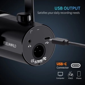 Feelworld PM1-XS Negru, Microfon Dinamic Cardioid, RGB, XLR si USB-C