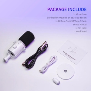 Feelworld PM1-XS-W Alb, Microfon Dinamic Cardioid, RGB, XLR si USB-C