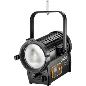 Godox F7-300R Full Color LED Fresnel Light vizual frontal cu barndoor montat
