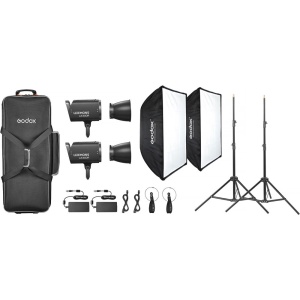 Godox Litemons LA300R K2 kit 2 lumini video LED RGBW 330W cu reflector BR30 si accesorii