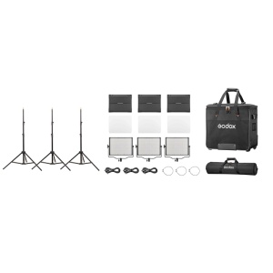 Godox P120D K2 Kit 3 Lămpi LED Daylight, 5600K, cu stative și geantă