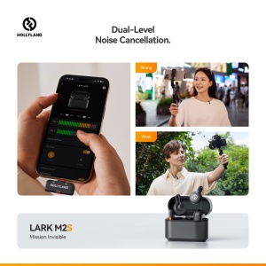 Hollyland Lark M2S Ultimate Combo, Sistem microfon wireless, 2 persoane, 2.4 GHz, culoare Space Gray