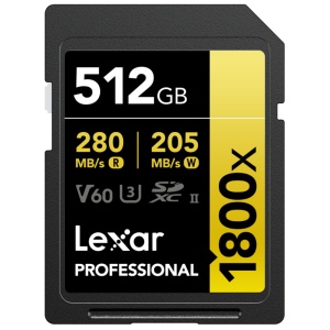 Card de memorie Lexar Professional 1800x SDXC UHS-II, 512GB, 280MB/s, V60