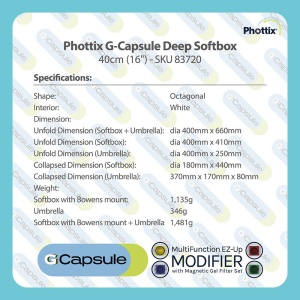 Phottix G-Capsule Deep 40 cm, Softbox 5-in-1, montura Bowens