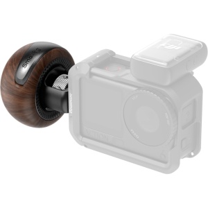 Mâner lateral SmallRig 5926 Mini Wooden Side Handle montat pe o cușcă de cameră mirrorless