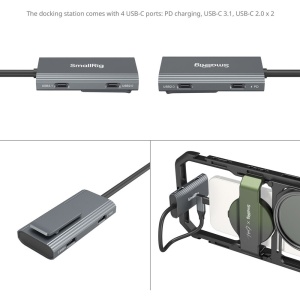Kit rig profesional video SmallRig x Brandon Li 4596 pentru smartphone cu cage universal, mânere rotative, filtru VND și hub USB-C