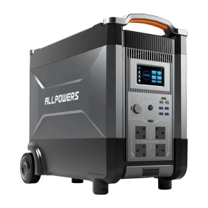 Stație de alimentare Allpowers R4000, vedere din profil cu roțile de transport și panoul de control