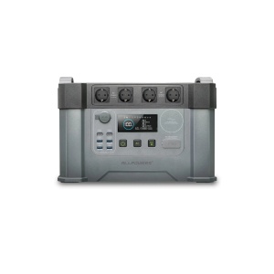Stație de alimentare Allpowers S2000 Pro, vedere frontală cu ecran LCD, prize și porturi USB